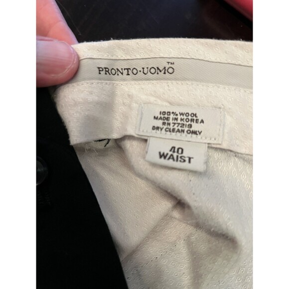 Pronto Uomo Pants Mens 40 Black Wool Dress Slacks Pleated Cuffed Trousers Formal - Picture 7 of 7